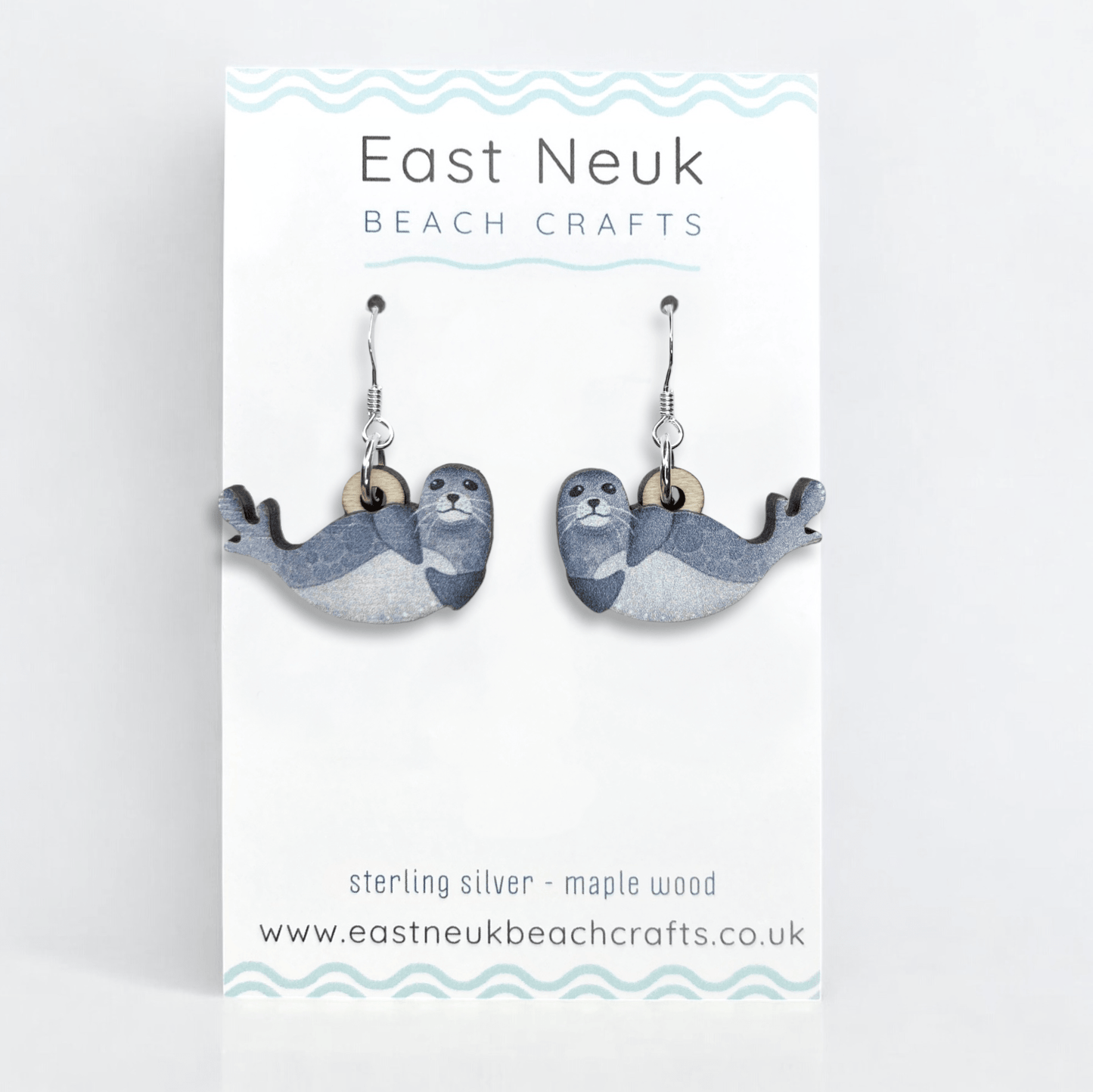 Seal Earrings - Sterling Silver and Maple Wood - East Neuk Beach Crafts