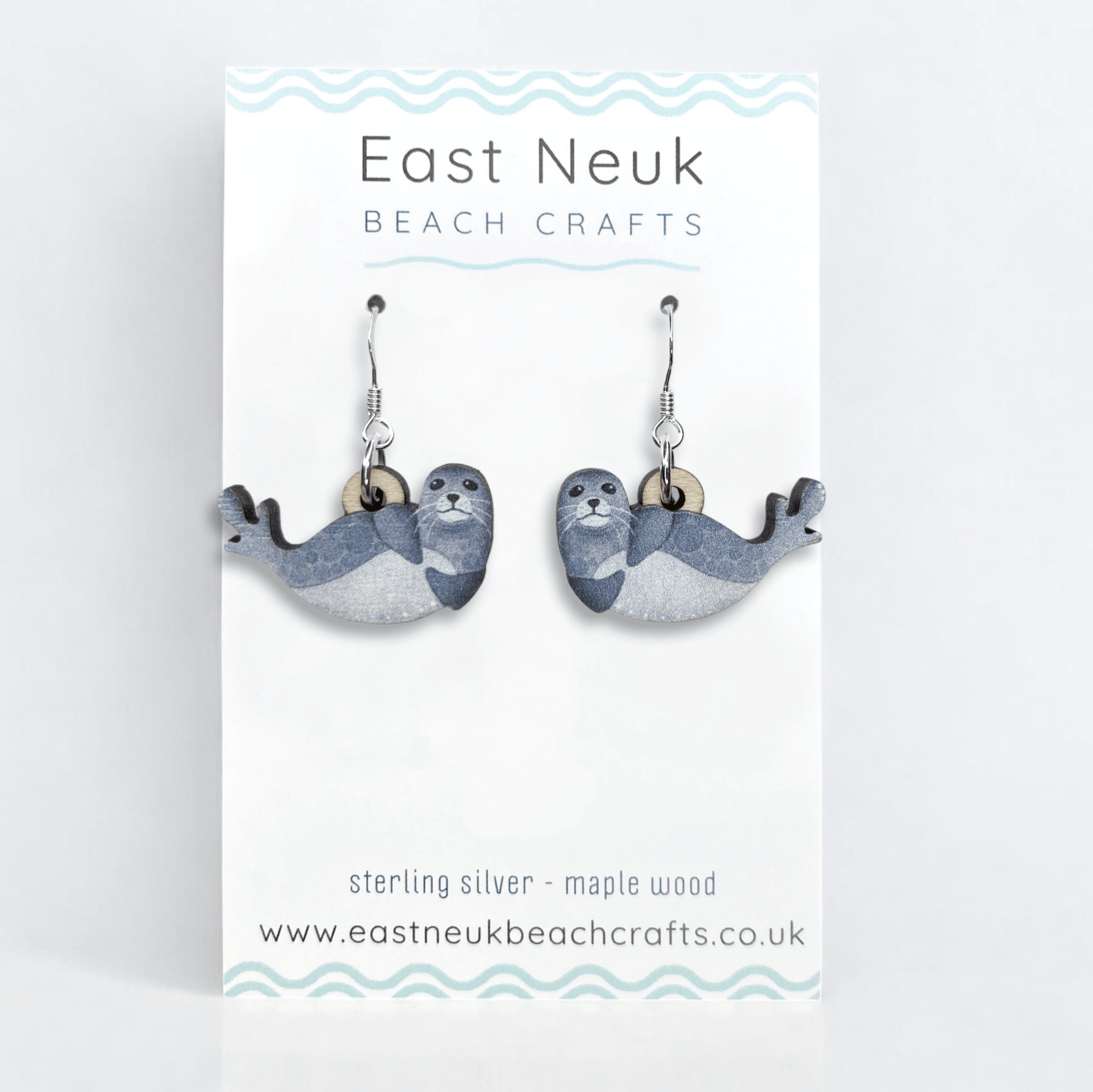 Seal Earrings - Sterling Silver and Maple Wood - East Neuk Beach Crafts