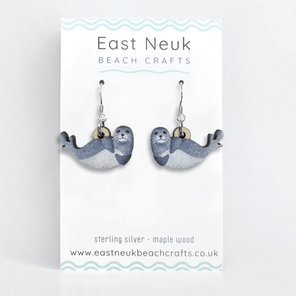 Seal Earrings - Sterling Silver and Maple Wood - East Neuk Beach Crafts