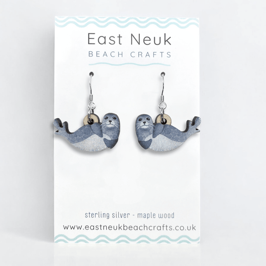 Seal Earrings - Sterling Silver and Maple Wood - East Neuk Beach Crafts