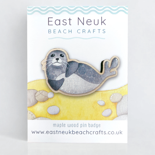 Wooden Pin Badge - Seal - Maple Wood Brooch
