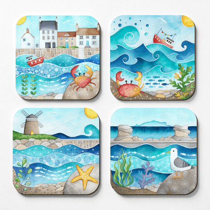 Seaside Coaster Set x 4 - Crail, Seagull, St Monans, Boat - Save £2