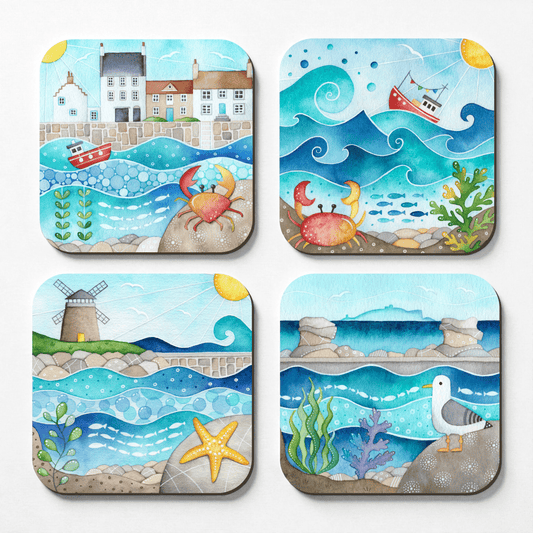 Seaside Coaster Set x 4 - Crail, Seagull, St Monans, Boat - Save £2