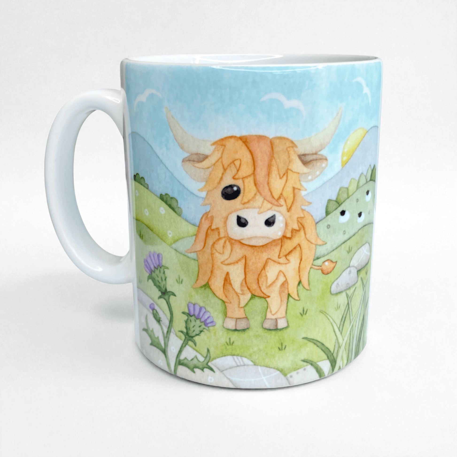Highland Cow Mug - Scottish Highlands Watercolour - East Neuk Beach Crafts