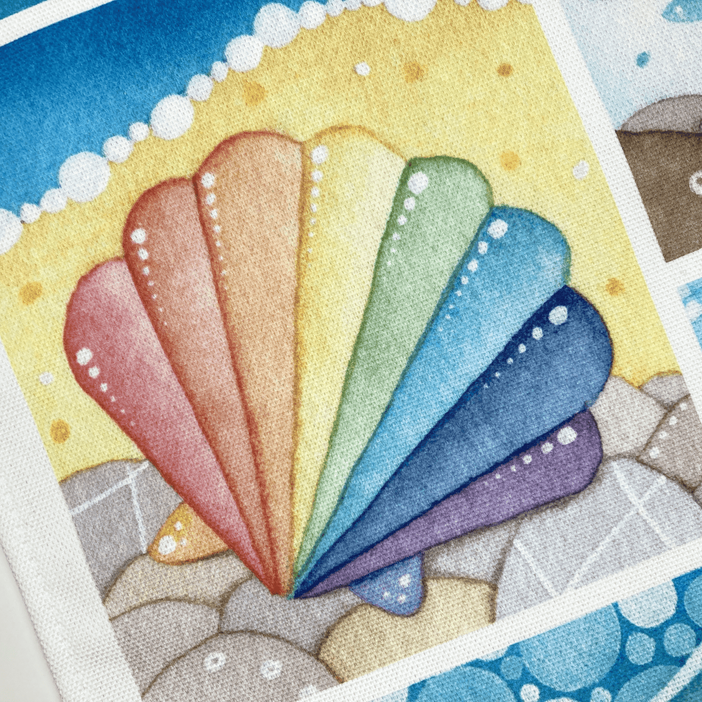 Seaside Tea Towel - Puffin, Seagull, Boats, Lighthouse - East Neuk Beach Crafts