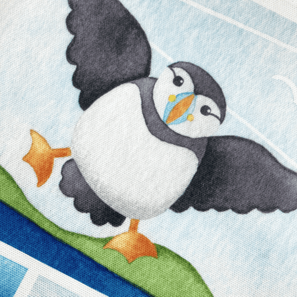 Seaside Tea Towel - Puffin, Seal, Gannet, Whale, Isle of May - East Neuk Beach Crafts