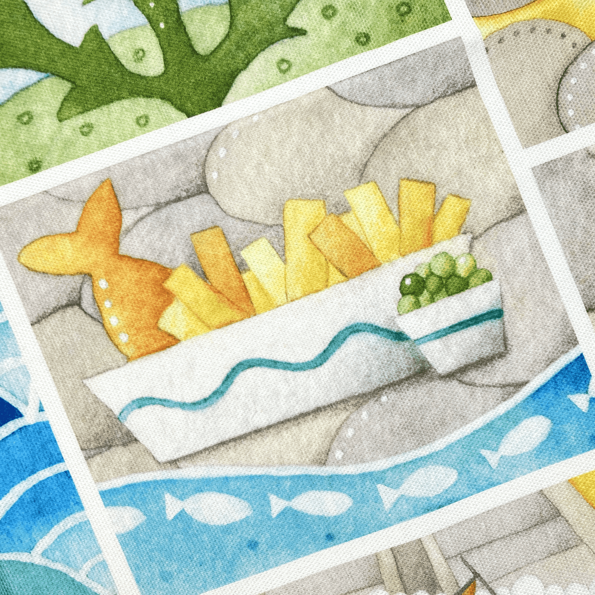 Seaside Tea Towel - Seagull, Curlew, Chip Shop, Anstruther - East Neuk Beach Crafts