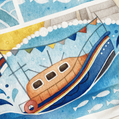 Seaside Tea Towel - Seagull, Curlew, Chip Shop, Anstruther - East Neuk Beach Crafts