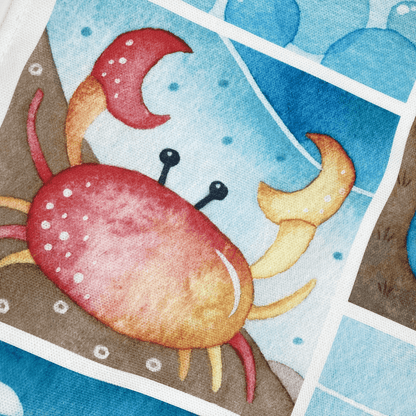 Seaside Tea Towel - Puffin, Oystercatcher, Crab, Crail - East Neuk Beach Crafts