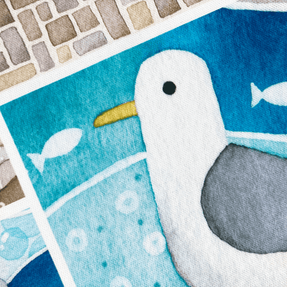 Seaside Tea Towel Set x2 - Puffin, Seagull, Crab, East Neuk of Fife - Save £3