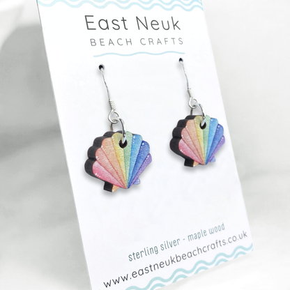 Wooden Earrings - Scallop Shell - Sterling Silver and Maple Wood