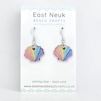 Wooden Earrings - Scallop Shell - Sterling Silver and Maple Wood