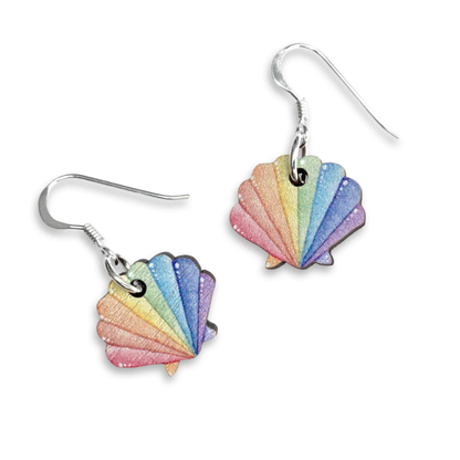 Wooden Earrings - Scallop Shell - Sterling Silver and Maple Wood