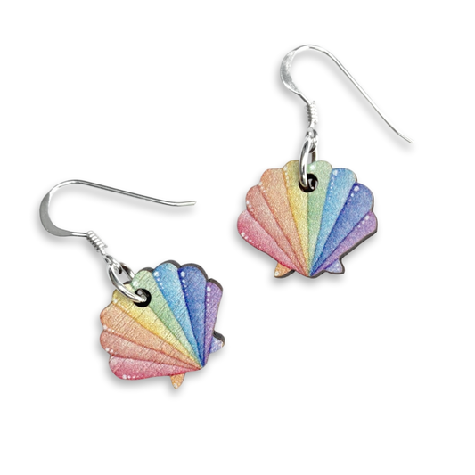 Wooden Earrings - Scallop Shell - Sterling Silver and Maple Wood