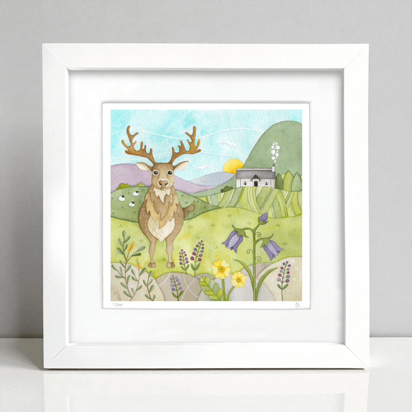 Stag Framed Print - Scottish Highlands Watercolour - East Neuk Beach Crafts