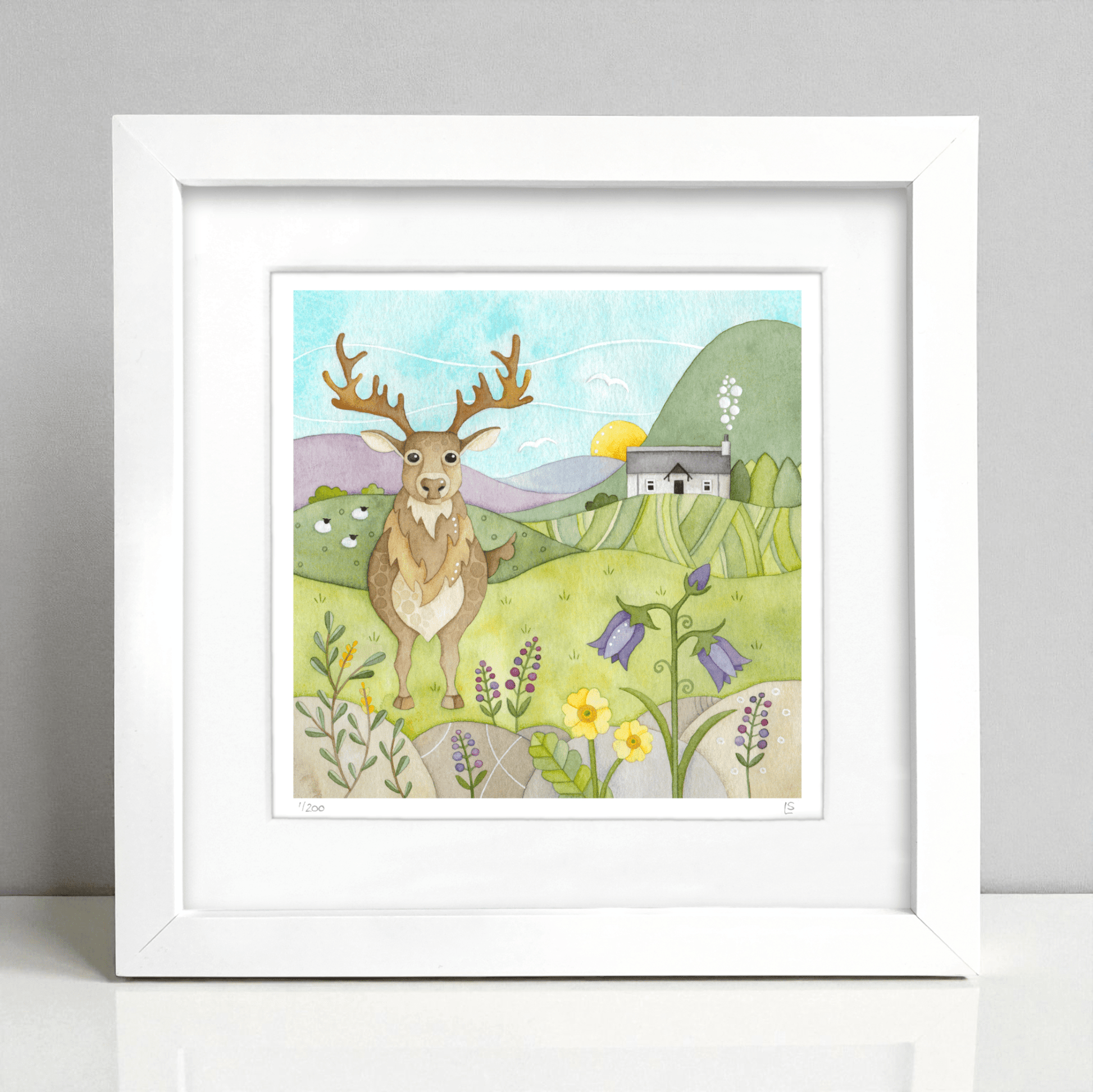 Stag Framed Print - Scottish Highlands Watercolour - East Neuk Beach Crafts
