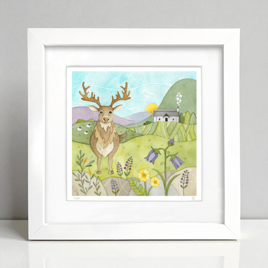 Stag Framed Print - Scottish Highlands Watercolour - East Neuk Beach Crafts