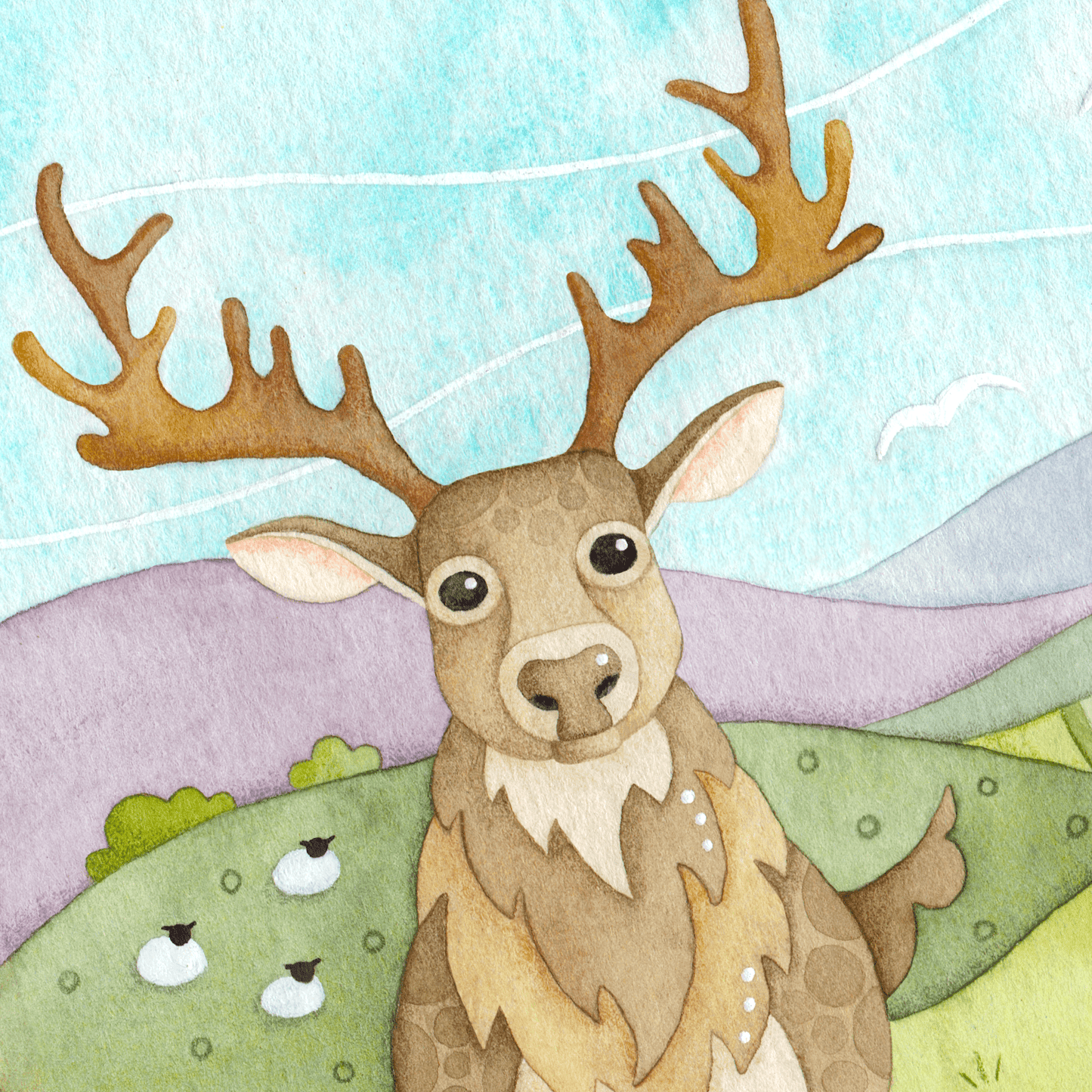 Stag Framed Print - Scottish Highlands Watercolour - East Neuk Beach Crafts