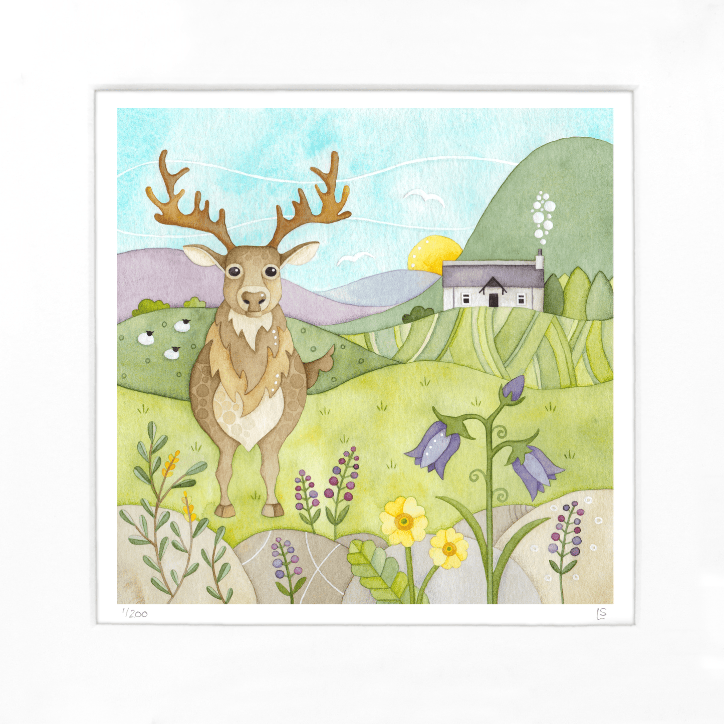 Stag Framed Print - Scottish Highlands Watercolour - East Neuk Beach Crafts