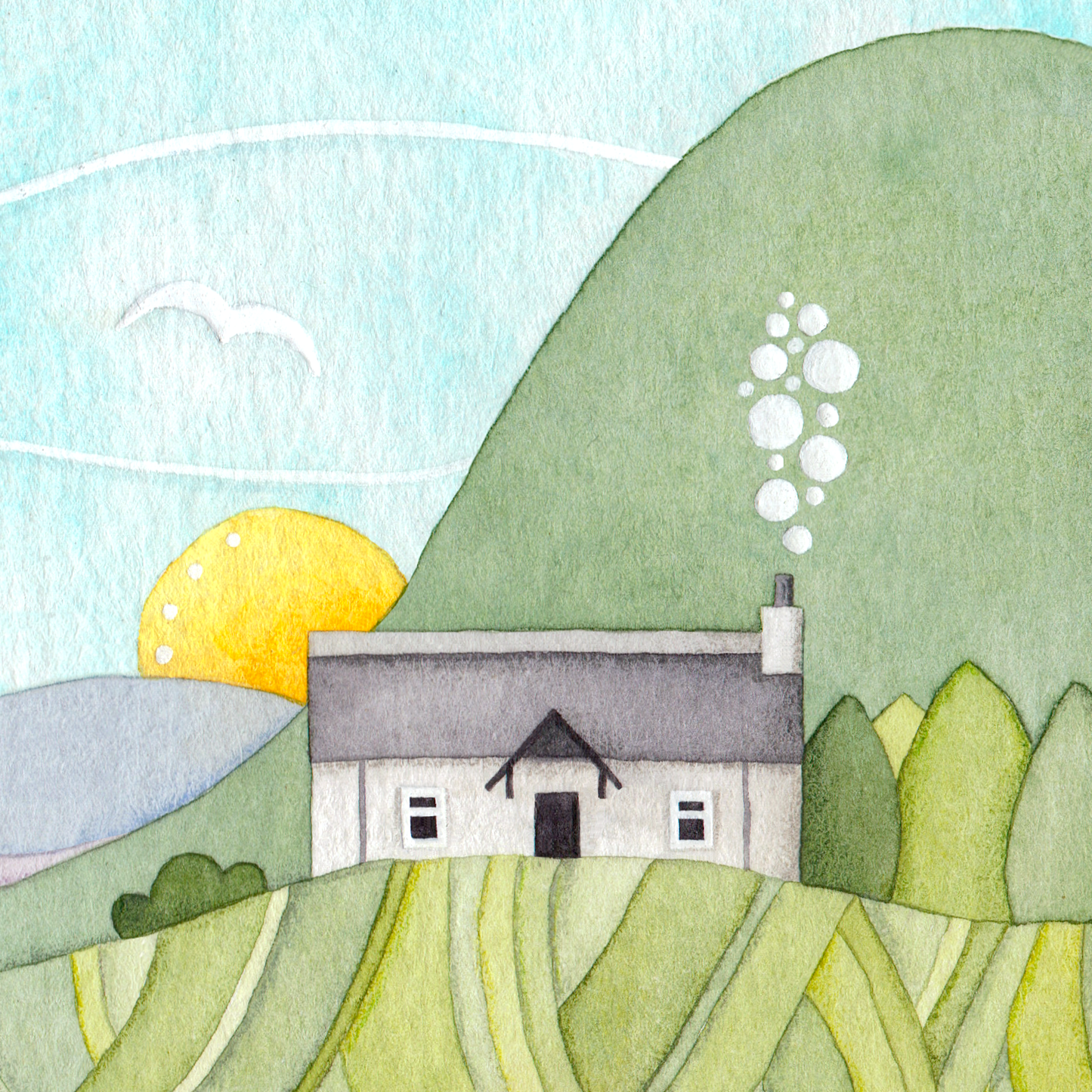 Framed Print - Stag, Bothy and Wildflowers - Scottish Highlands Watercolour Painting
