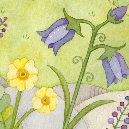 Framed Print - Stag, Bothy and Wildflowers - Scottish Highlands Watercolour Painting
