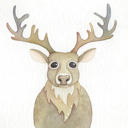 Original Watercolour Painting - Sad Stag - Framed, Mounted and Signed