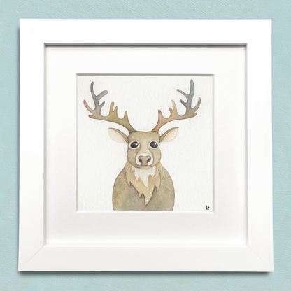 Original Watercolour Painting - Sad Stag - Framed, Mounted and Signed