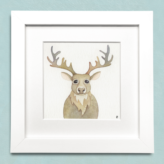Original Watercolour Painting - Sad Stag - Framed, Mounted and Signed