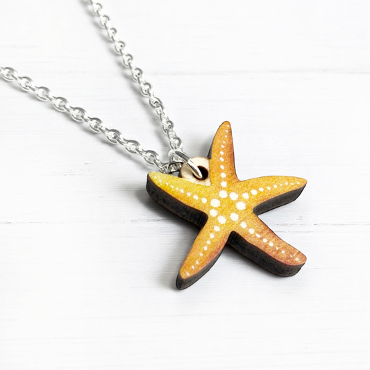 Starfish - Wooden Necklace - Maple Wood Seaside Pendant