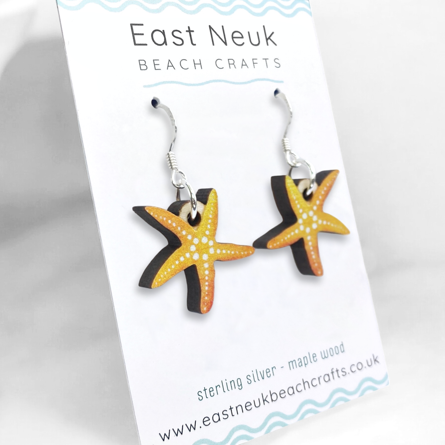 Starfish Earrings - Sterling Silver and Maple Wood