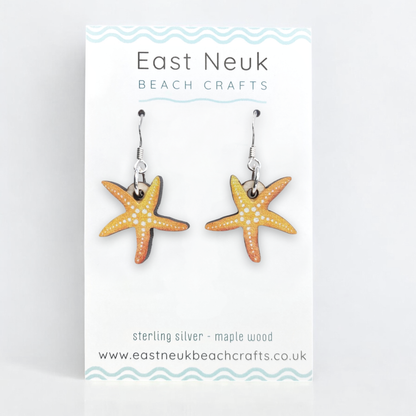 Wooden Earrings - Starfish - Sterling Silver and Maple Wood