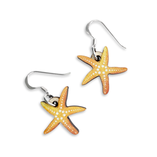 Wooden Earrings - Starfish - Sterling Silver and Maple Wood