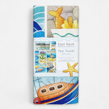 Seaside Tea Towel - Seagull, Curlew, Chip Shop, Anstruther