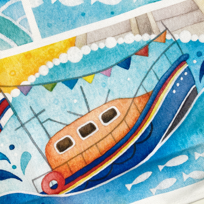 Seaside Tea Towel - Seagull, Curlew, Chip Shop, Anstruther