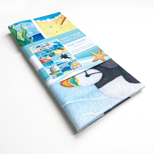 Seaside Tea Towel - Puffin, Oystercatcher, Crab, Crail