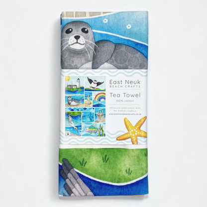 Seaside Tea Towel - Puffin, Seal, Gannet, Whale, Isle of May