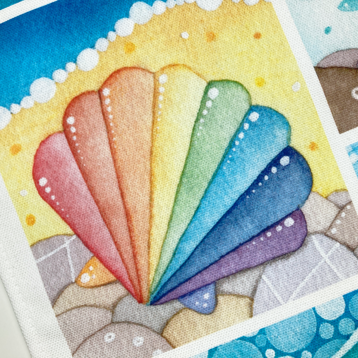 Seaside Tea Towel - Puffin, Seagull, Boats, Lighthouse