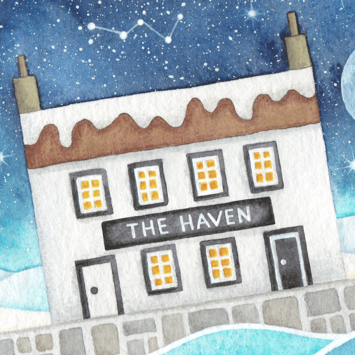 The Haven Framed Print - Moonlit Snow Scene at Cellardyke (Small) - East Neuk Beach Crafts