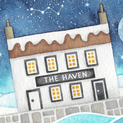 The Haven Framed Print - Moonlit Snow Scene at Cellardyke (Small) - East Neuk Beach Crafts