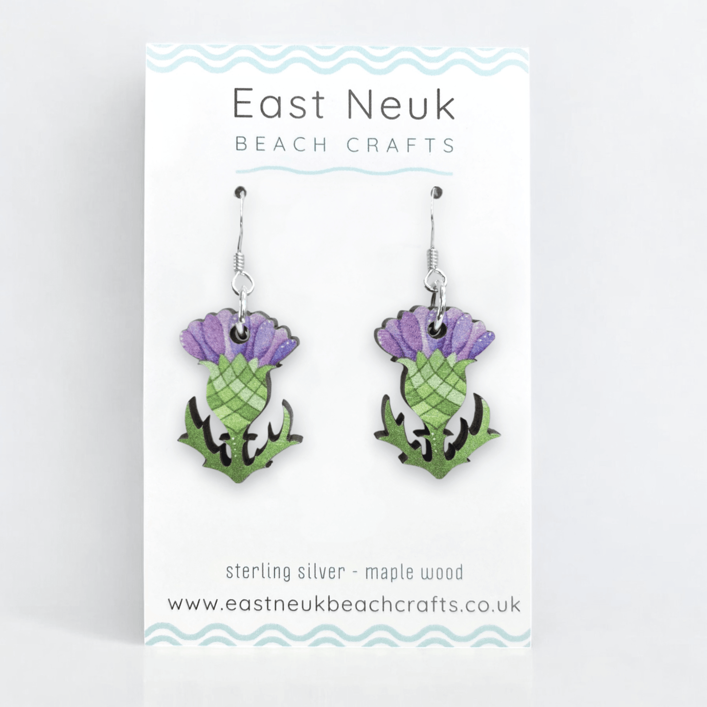 Thistle Earrings - Sterling Silver and Maple Wood - East Neuk Beach Crafts