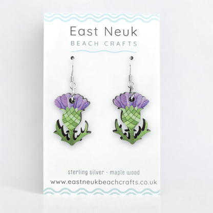 Thistle Earrings - Sterling Silver and Maple Wood - East Neuk Beach Crafts
