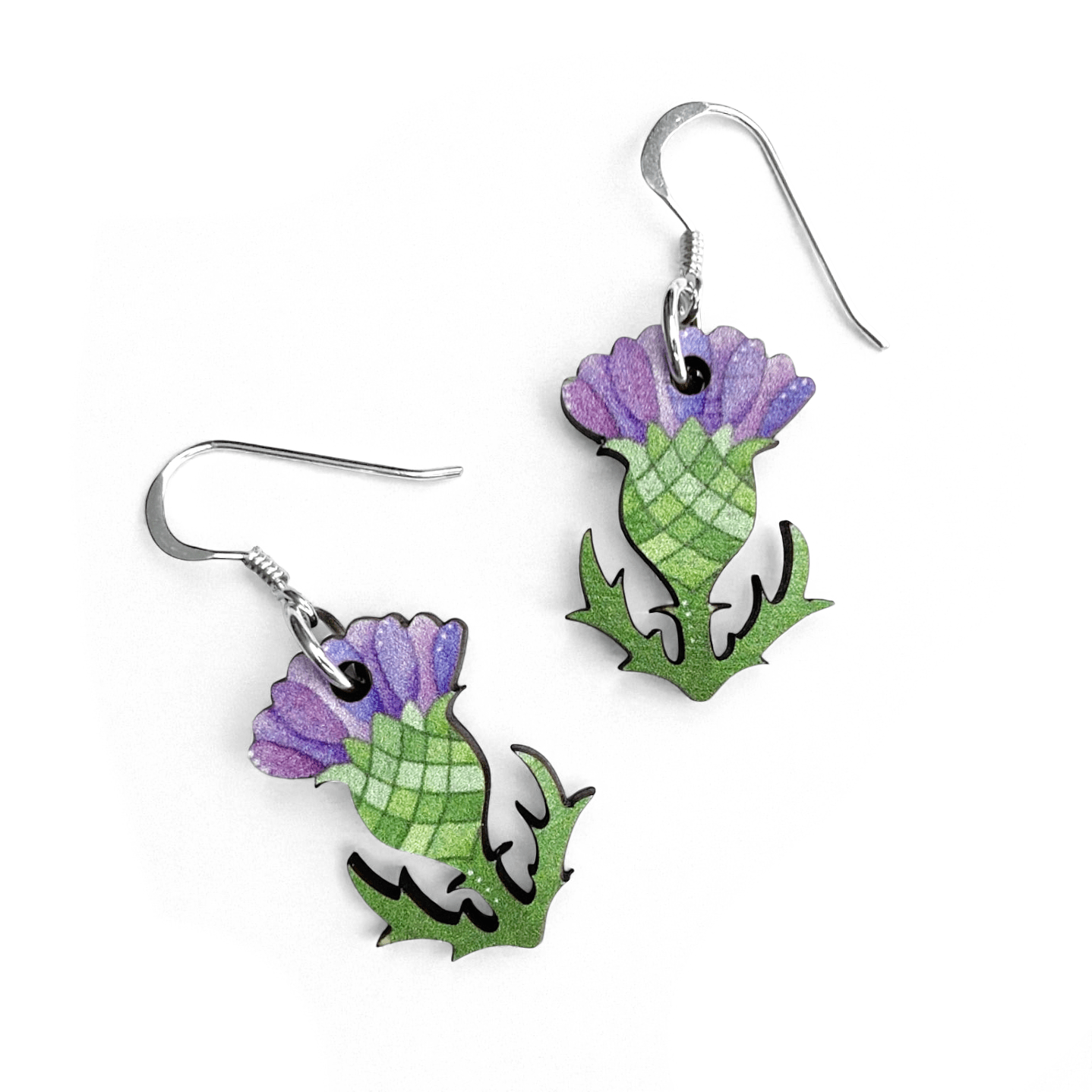Thistle Earrings - Sterling Silver and Maple Wood - East Neuk Beach Crafts