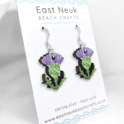 Thistle Earrings - Sterling Silver and Maple Wood - East Neuk Beach Crafts