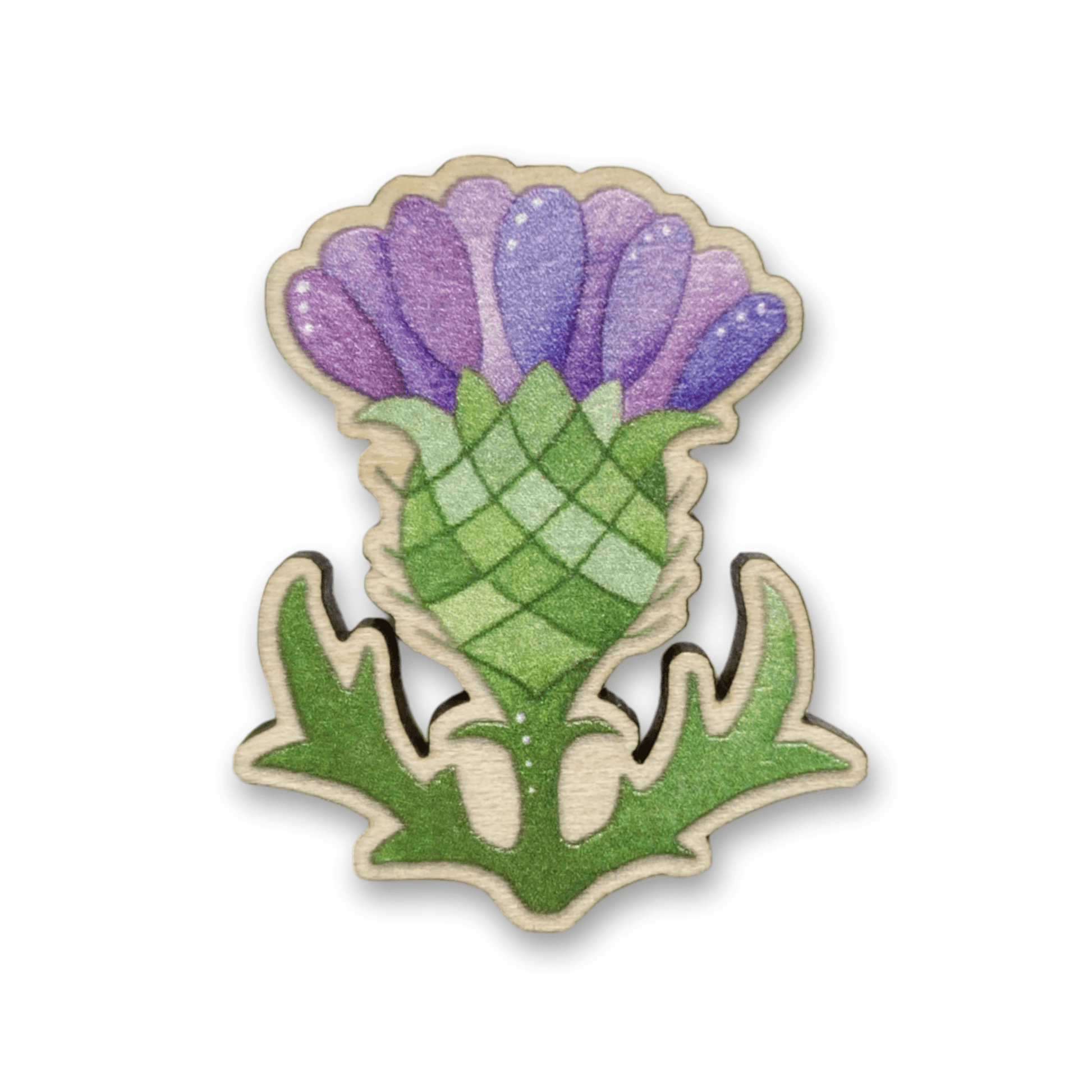 Thistle Pin Badge - Scottish Wooden Brooch - East Neuk Beach Crafts