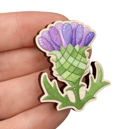Thistle Pin Badge - Scottish Wooden Brooch - East Neuk Beach Crafts