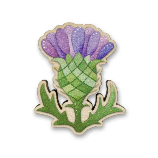 Wooden Pin Badge - Thistle - Maple Wood Brooch