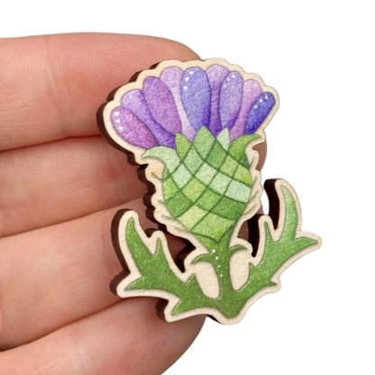 Wooden Pin Badge - Thistle - Maple Wood Brooch