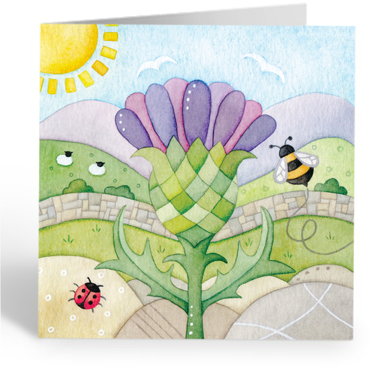 Greetings Card - Thistle and Bee - Scottish Highlands Watercolour Painting