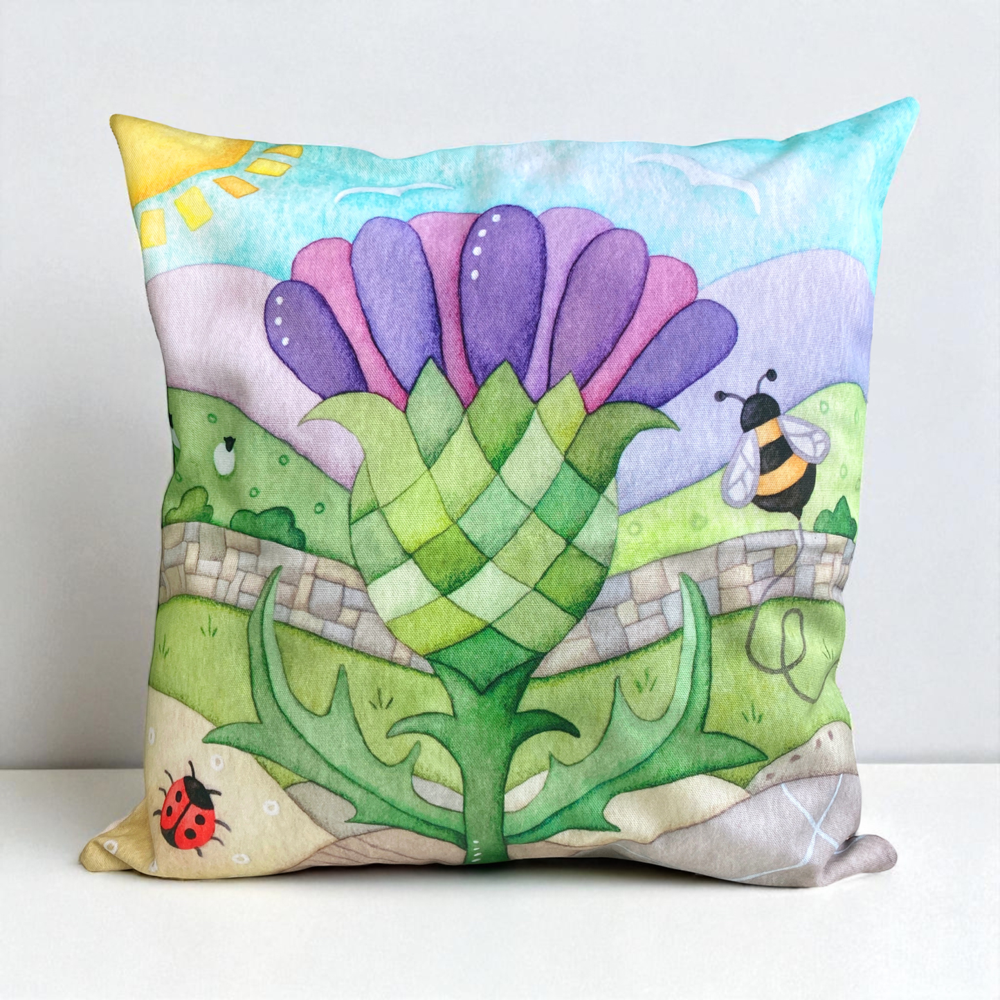 Cushion Cover - Scottish Thistle and Bee - Highland Watercolours