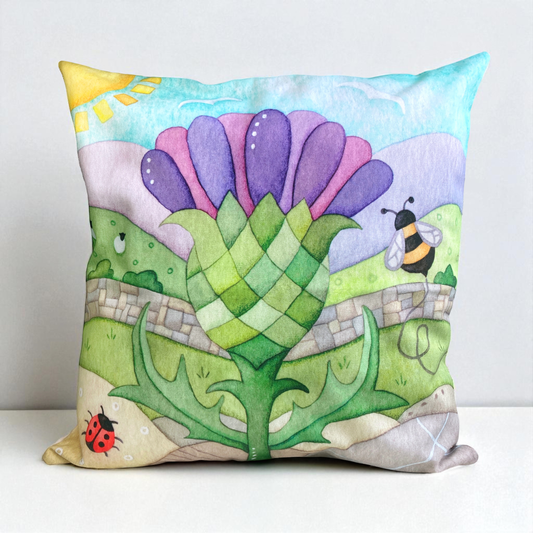 Cushion Cover - Scottish Thistle and Bee - Highland Watercolours